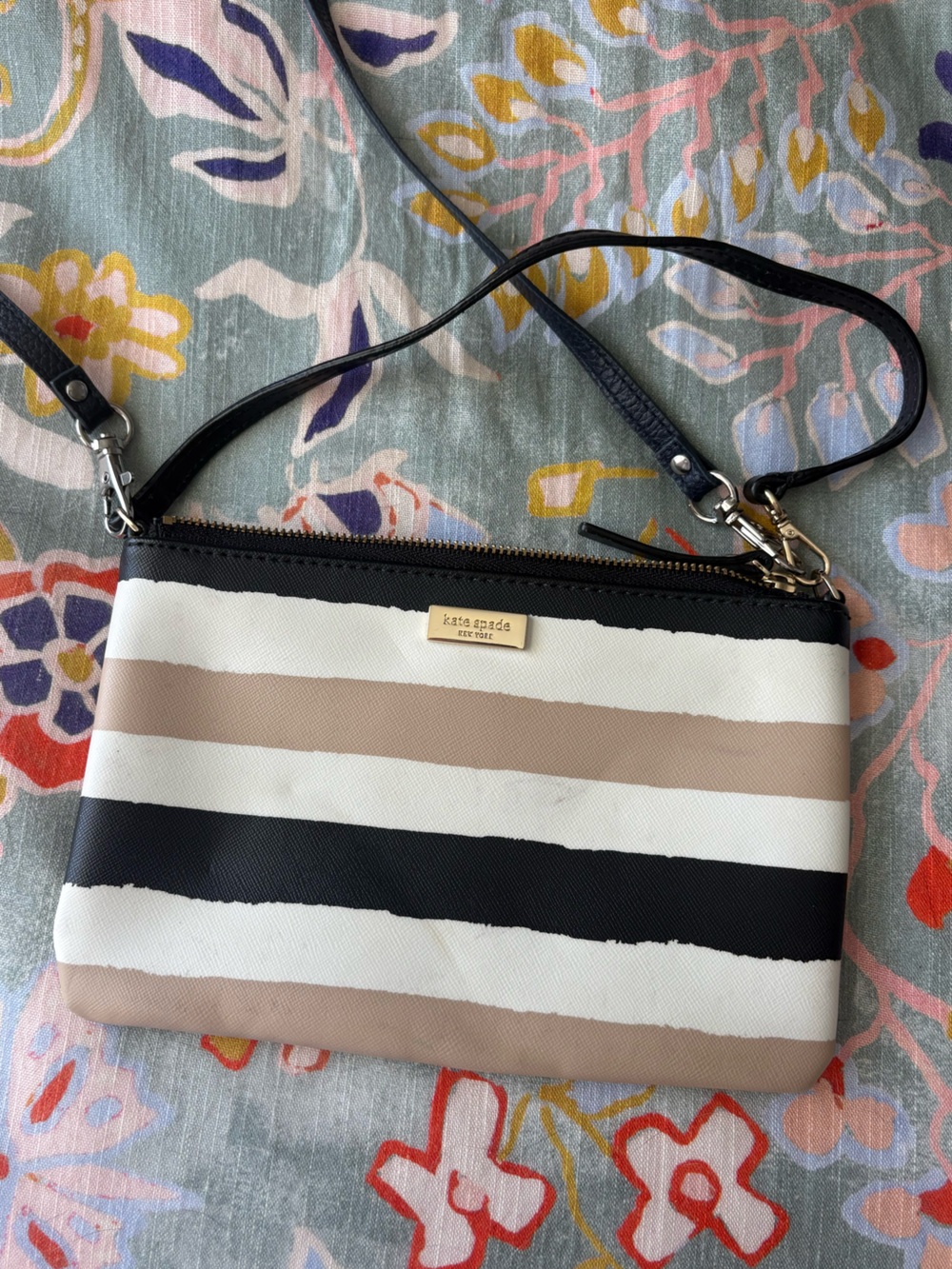 kate spade Black, Cream, Taupe Striped Purse